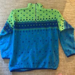Fleece quarter zip pullover in blue/green